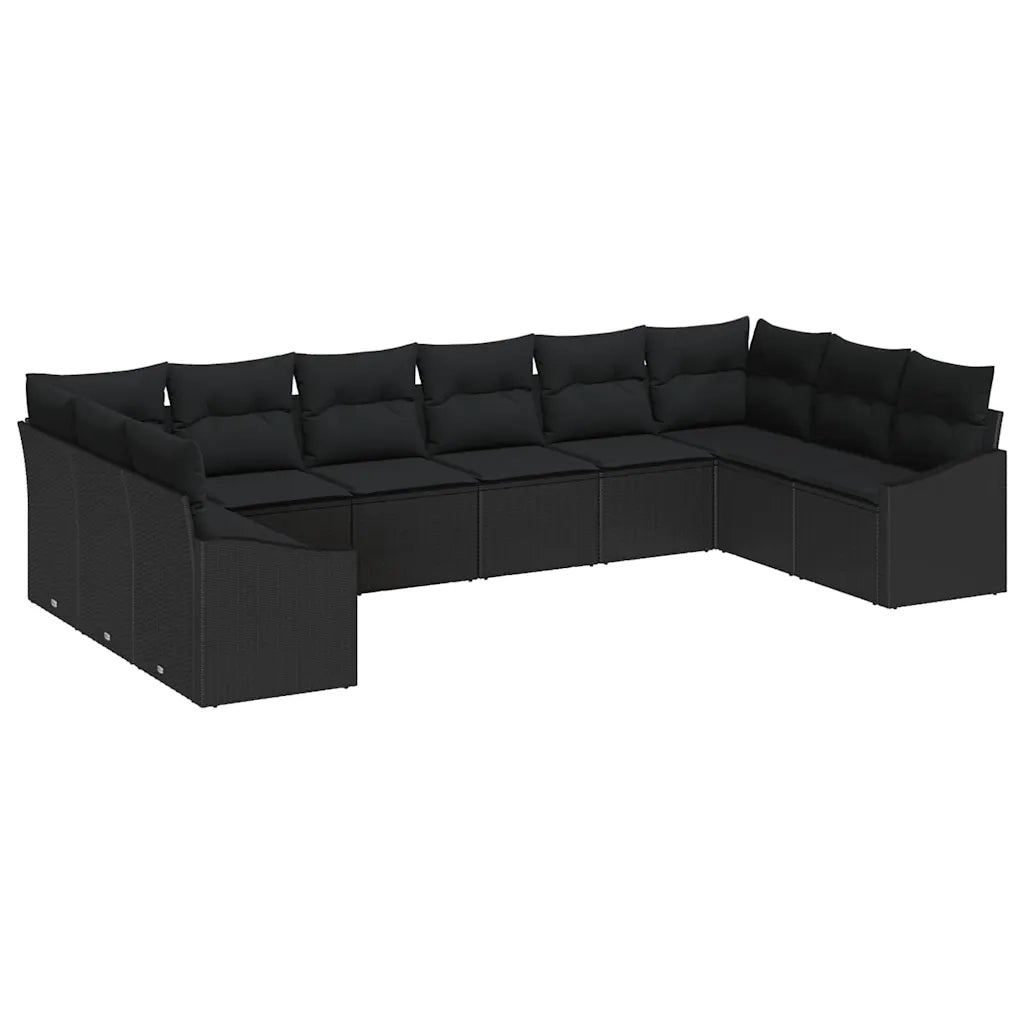 Set Divano da Giardino con archiviazione 10 pcs Nero polyrattan
