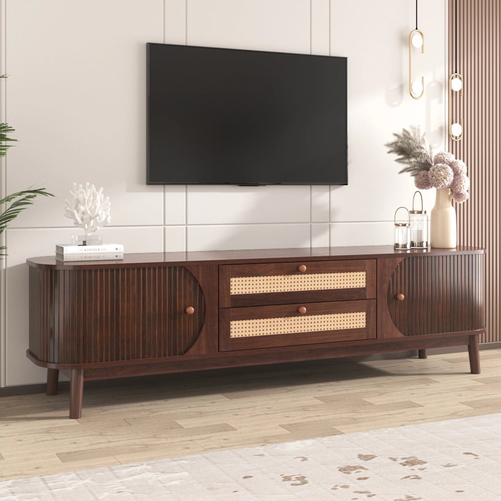 Mobile TV con 2 Ante Scorrevoli e 2 Cassetti in Rattan; Stile Naturale; in MDF; 170??39;5??46 cm; Naturale
