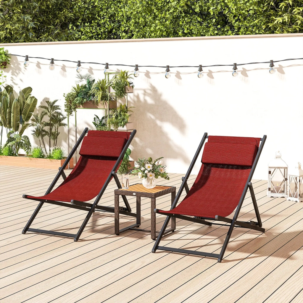 Set 2 Sedie Sdraio Pieghevoli in Alluminio 96,35x58x91,5 cm  Rex Rosso