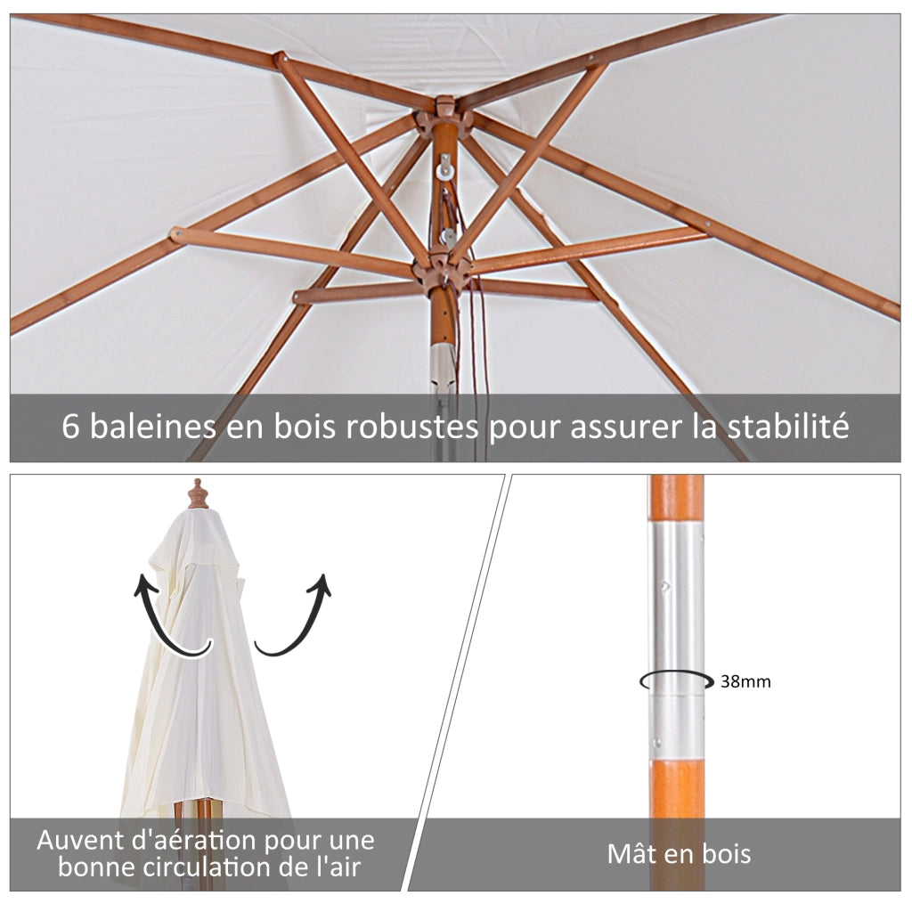 Parasole rettangolare inclinabile per esterno ¨C zephmum ¨C legno e polyester alta densit¨¤ 2x1.5x2.3 m crema