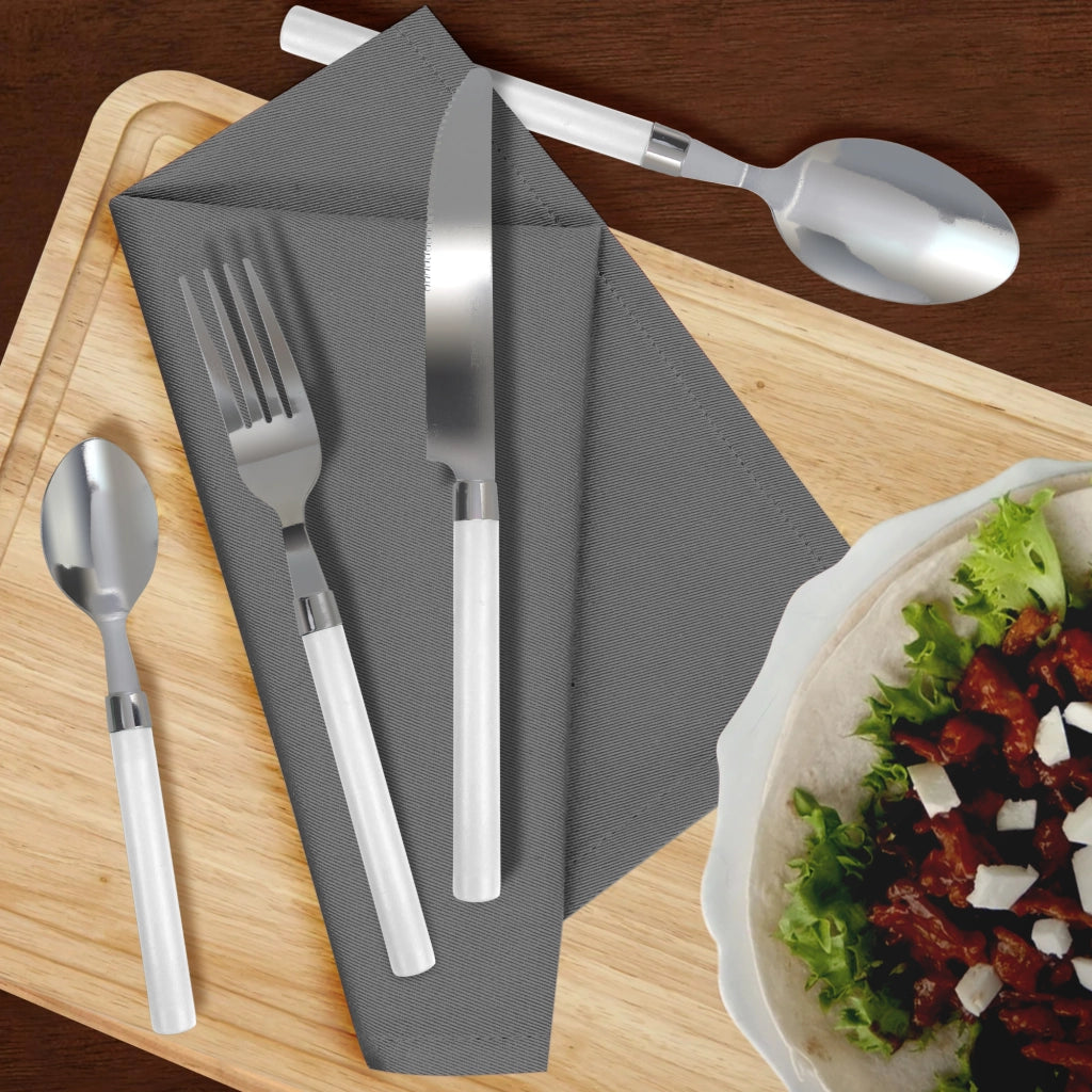 Servizio 24 Pezzi Posate Tavola Acciaio Inox Manici Colorati Tinta Unita Colori Moderni 6x Forchetta Coltello Cucchiaio Cucchiaino Lavabili Lavastoviglie Certificate Contatto Alimenti - Biscotto