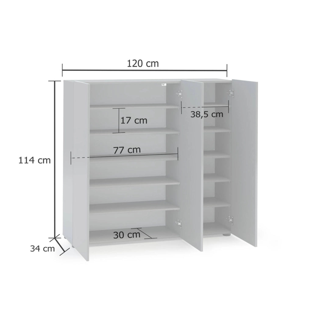 Scarpiera Alcazar, Mobile portascarpe, Armadio da ingresso multiuso, Mobiletto per calzature, Made in Italy, 120x34h115 cm, Grigio