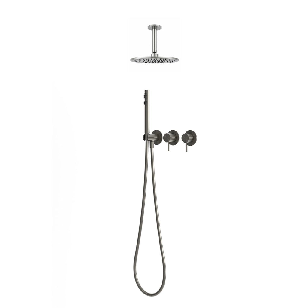 Kit doccia a soffitto corto canna di fucile in acciaio inox 316L con soffione 30 cm braccio miscelatore deviatore doccino supporto e flessibile KIT-DOCCIA-SOFFITTO-CORTO-30-CANNA-FUCILE
