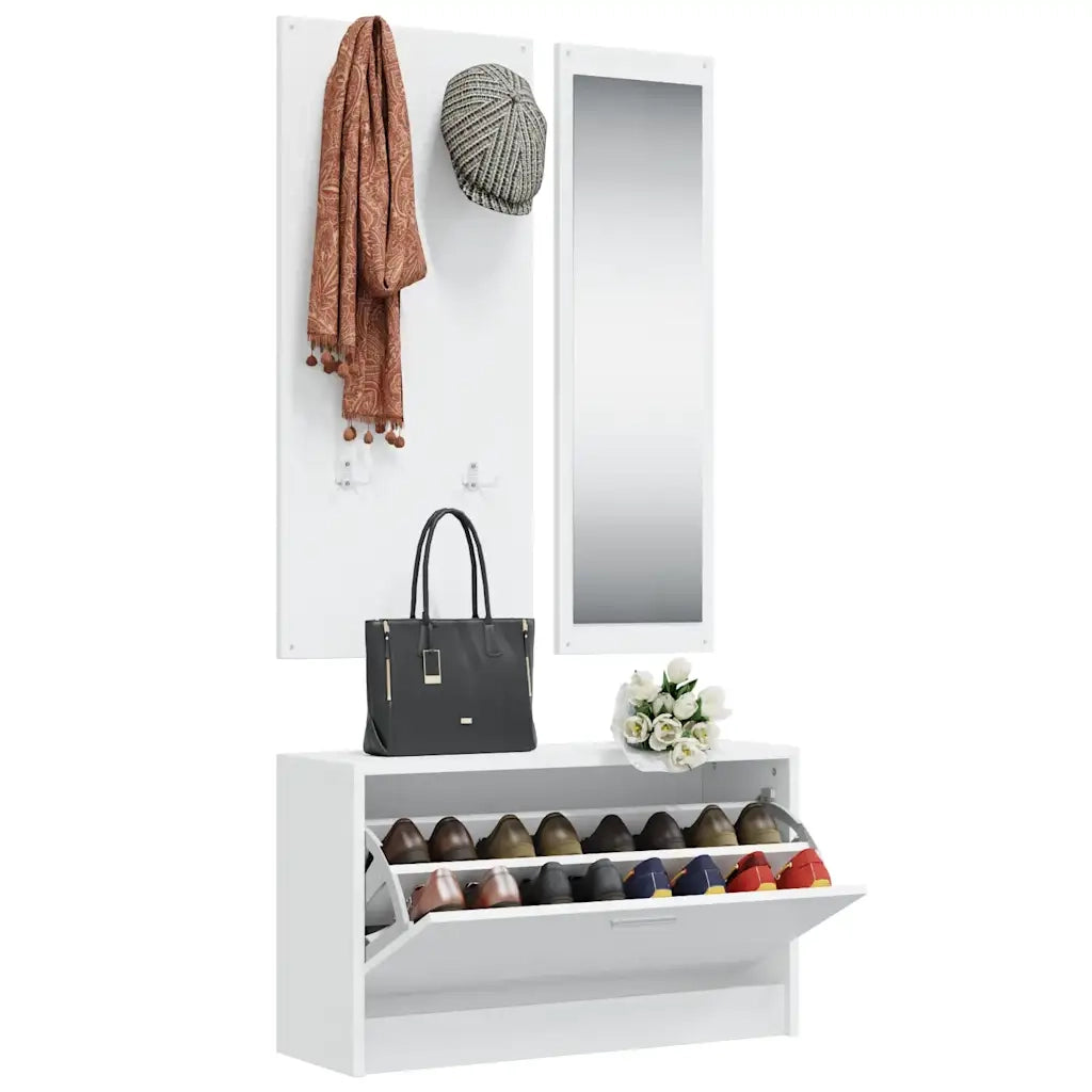 Set Scarpiere 3 in 1-Scaffale per scarpe Bianco in Legno Multistrato