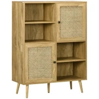 Buffet mobile da soggiorno armadio alto aspetto legno e vimini design 2 porte - dim. 90L x 32,5l x 120H cm