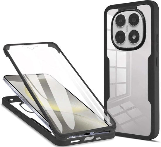 Case schoccorientato con protezione schermo per Xiaomi Redmi Note 14 Pro+ Plus 5G. Translucido, nero.