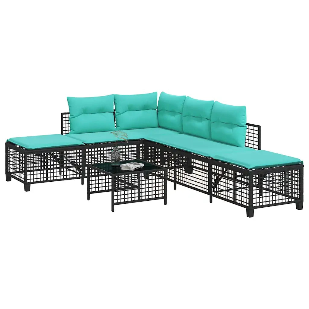 Set divano angolare da giardino a 3 pz con Cuscini in Polyrattan Nero 365452