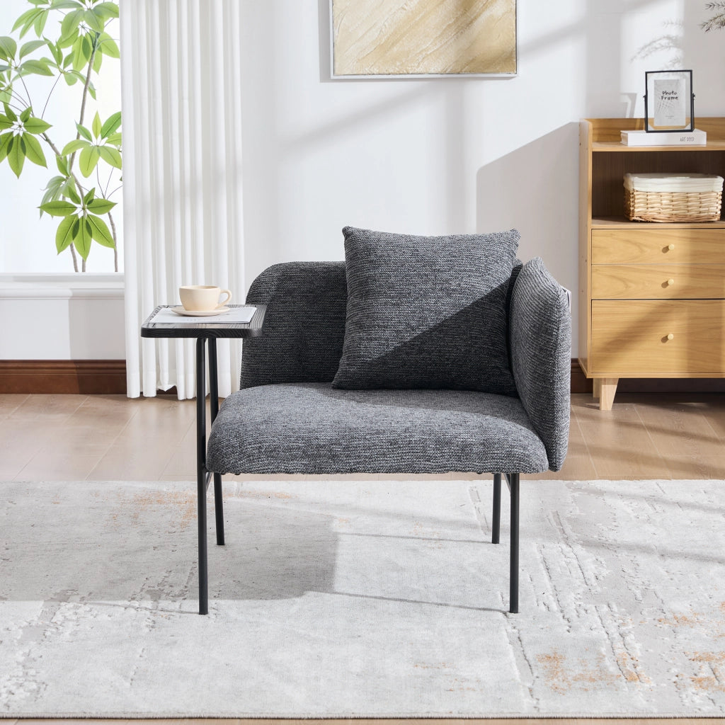 POLTRONA con tavolino laterale 86x72x71 cm in ciniglia grigio scuro