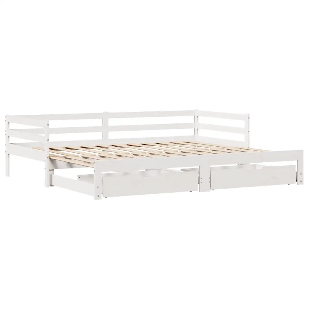 Dormeuse con Cassetti Bianco 90x200 cm Legno Massello di Pino 3302145