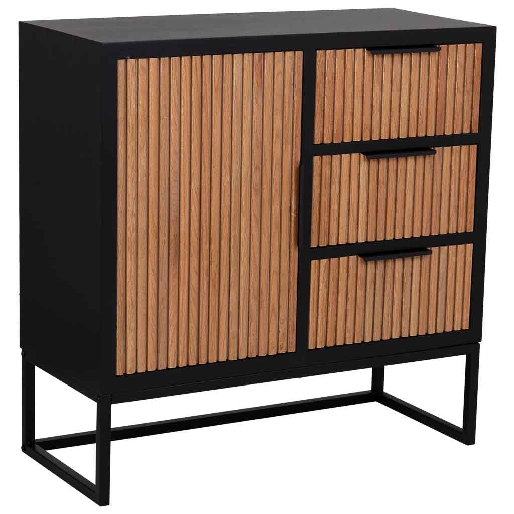 Credenza con 1 anta e 3 cassetti in legno e metallo 80x34x80h cm