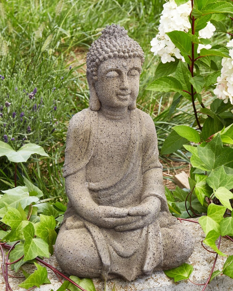 Figurina decorativa Grigio MgO 41 cm Pezzo d'accento Budda Decorazione per interni esterni Soggiorno