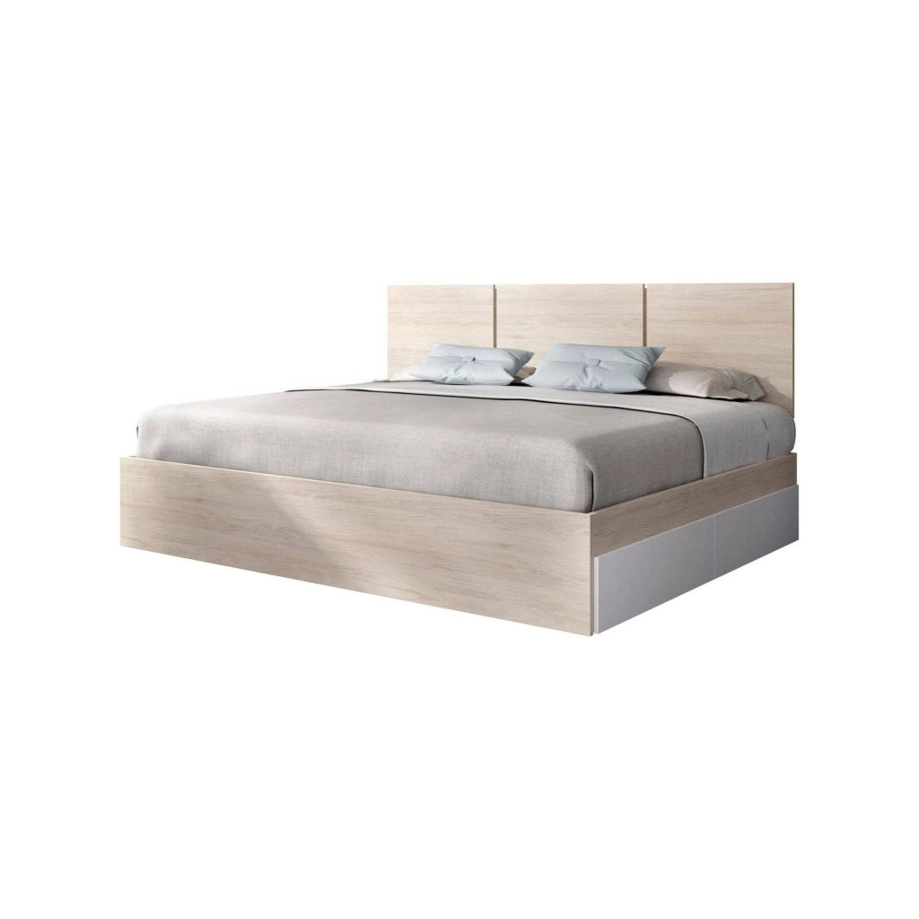 Letto alla francese Villata, Sommier per camera da letto, Giroletto per stanza, Struttura porta materasso, 146x195 h96 cm, Bianco e Rovere