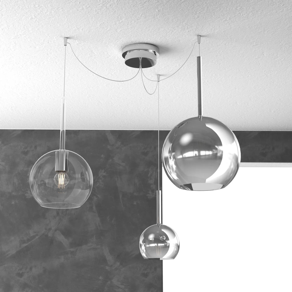 Lampadario Contemporaneo Future Metallo Cromo Vetro Trasp-Cromo 3 Luci E27