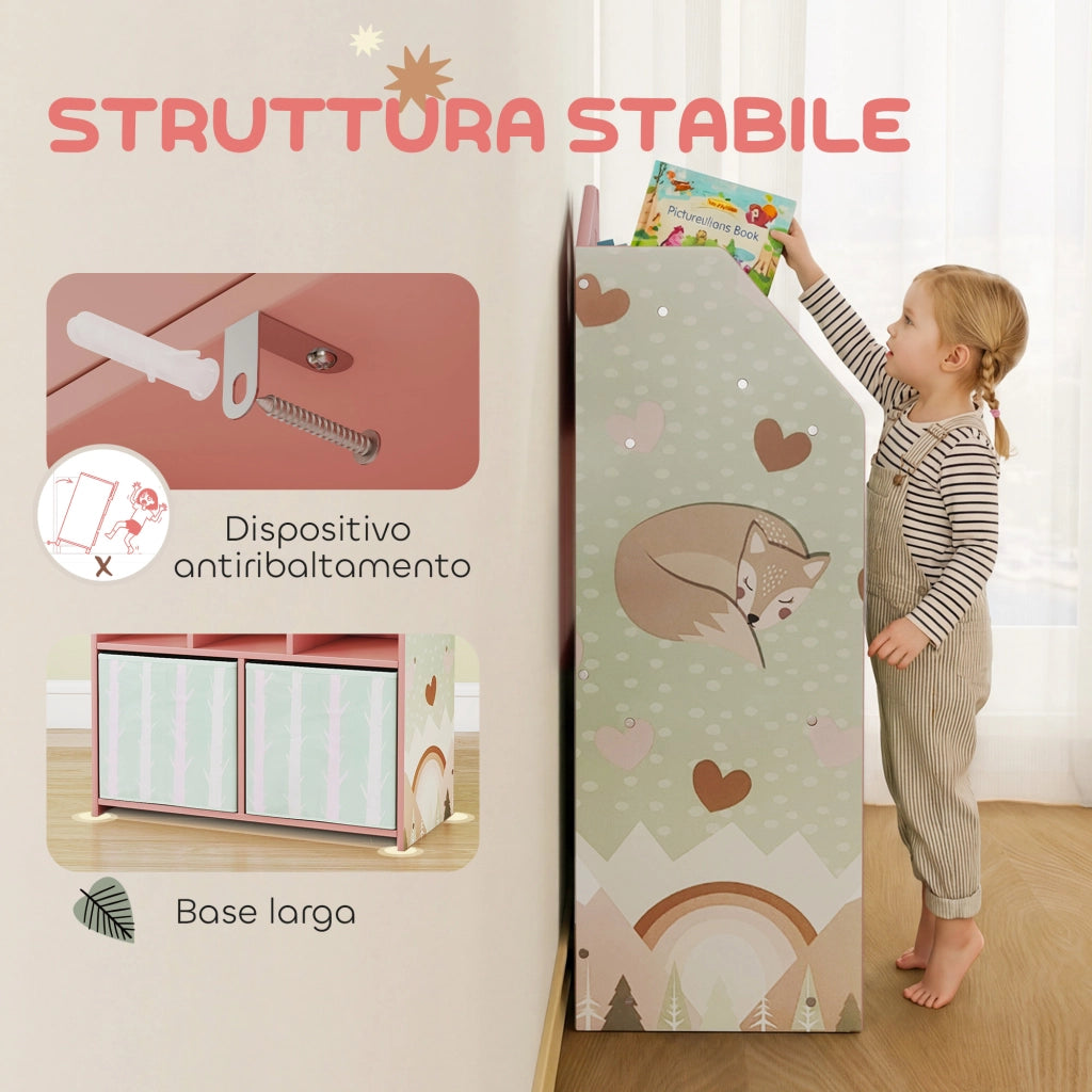 Libreria Bambini con Cassetti e Scaffali ¨C zephmum ¨C 62.5x30x91.5 cm, Rosa