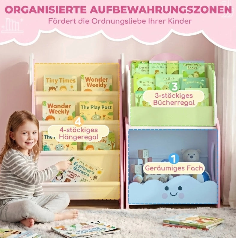 Libreria modulare per bambini 3 in 1 rosa in MDF