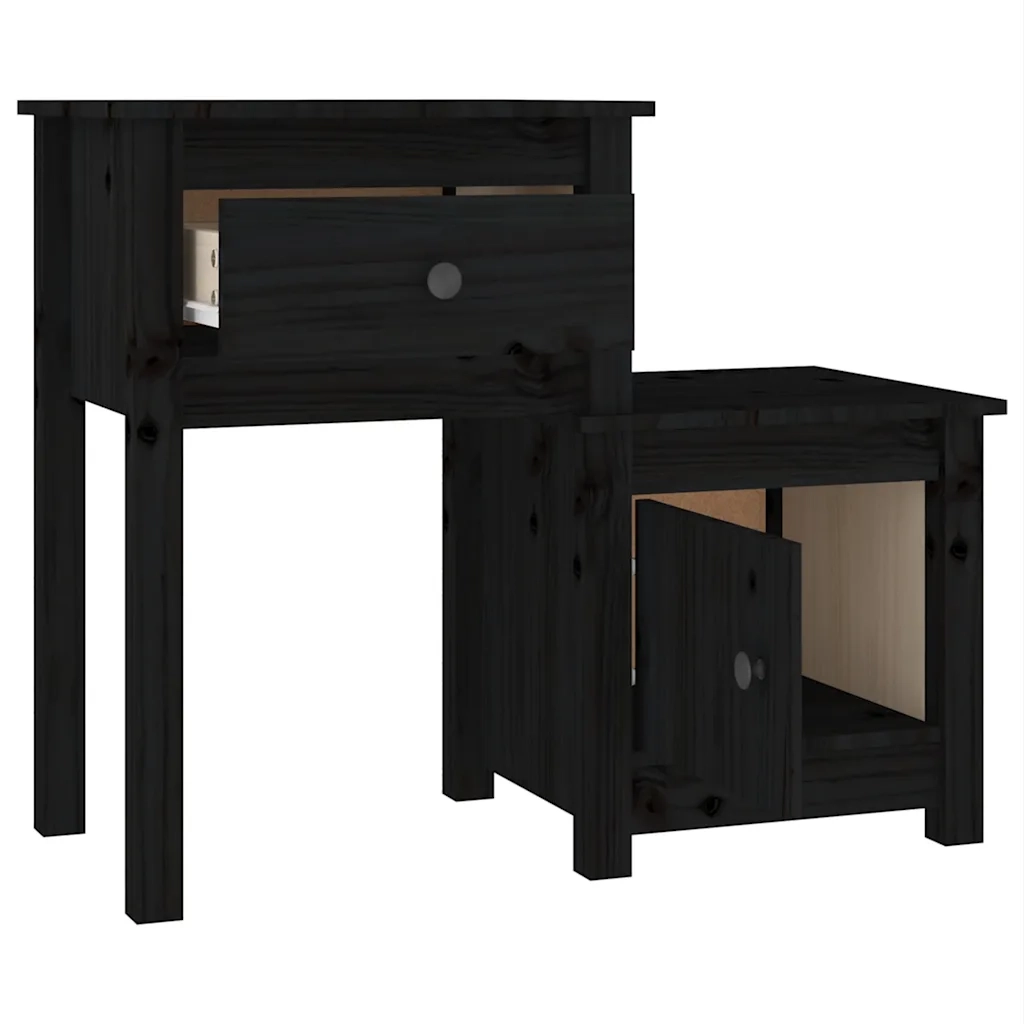 Comodino-Tavolino da notte Nero 79,5x38x65,5 cm in Legno Massello di Pino