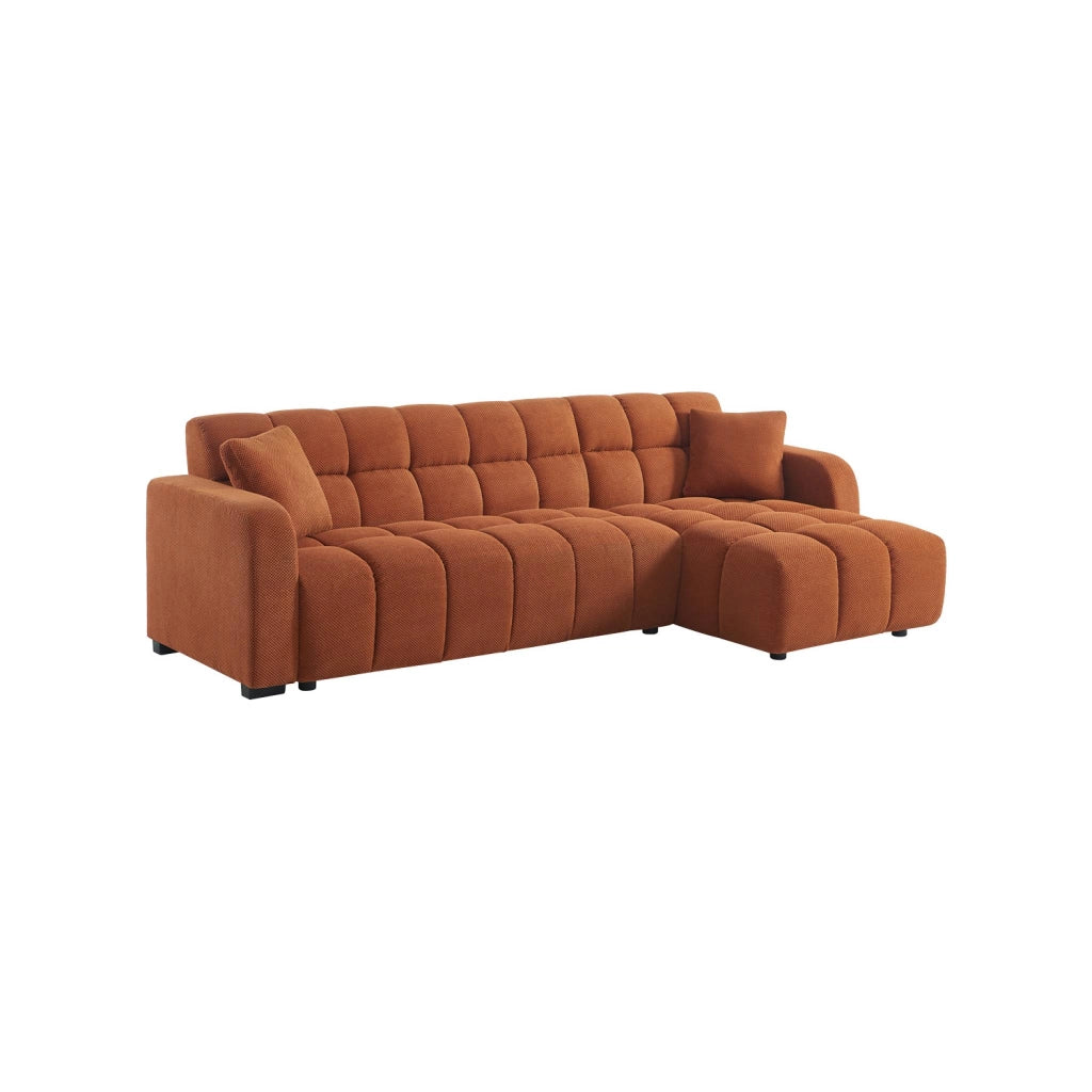 Divano angolare reversibile in tessuto trapuntato, 3 posti, terracotta