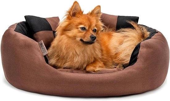 Letto per cani 4-in-1 cuscino rovesciabile - robusto Oxford - resistente ai graffi - ingresso profondo - 65x50 cm - impermeabile - Nero/Caffè