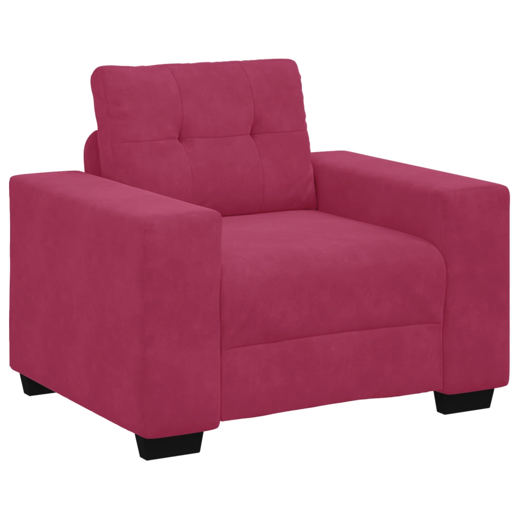 Set Divano 3 Pezzi con Cuscini Velluto Rosso Vino