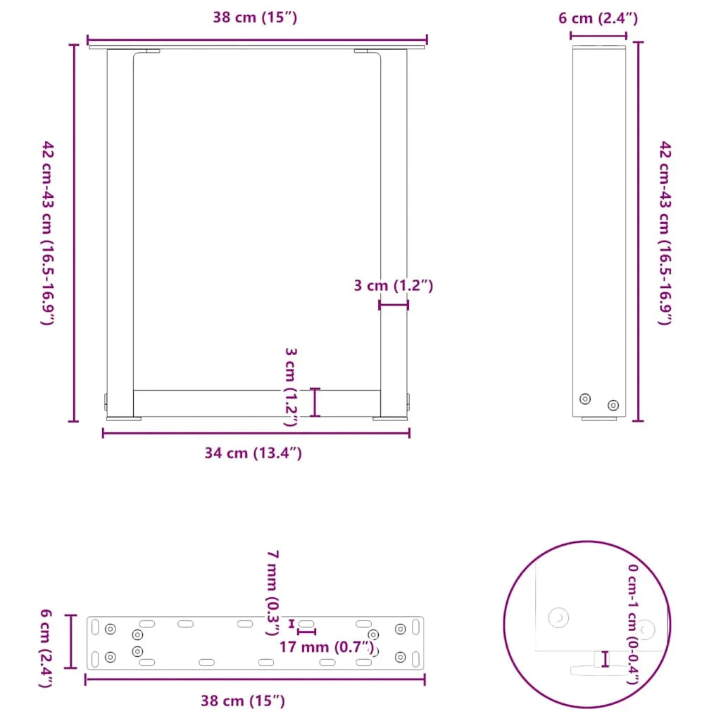 Set di 2 gambe regolabili per tavolino da caffè a forma di U 38 x 43 cm design moderno acciaio antracite 02_0057394