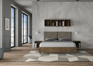 Letto Matrimoniale 160x190 cm con Rete Struttura Noce con Cuscini in Similpelle Egos Appia Cappuccino