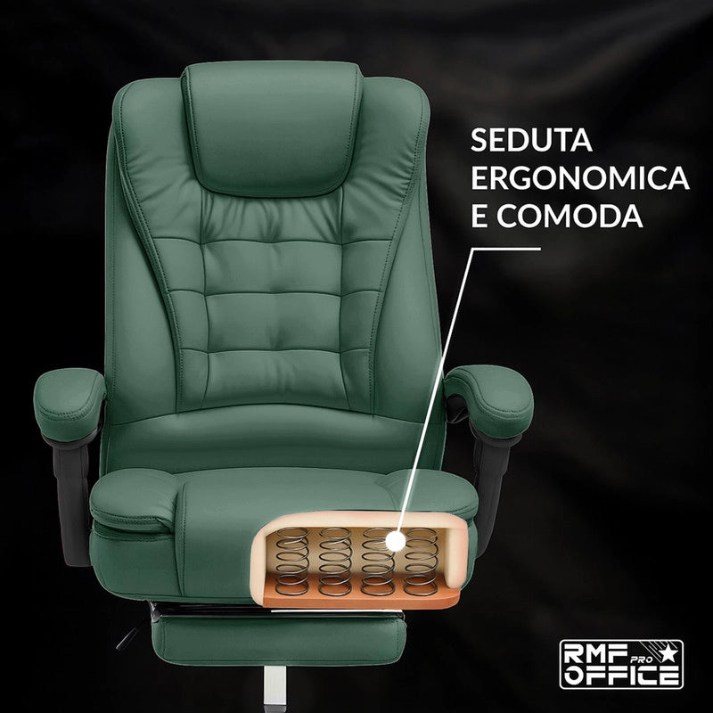 SEDIA DA UFFICIO ERGONOMICA RECLINABILE REGOLABILE IN ALTEZZA CON POGGIA PIEDI VERDE