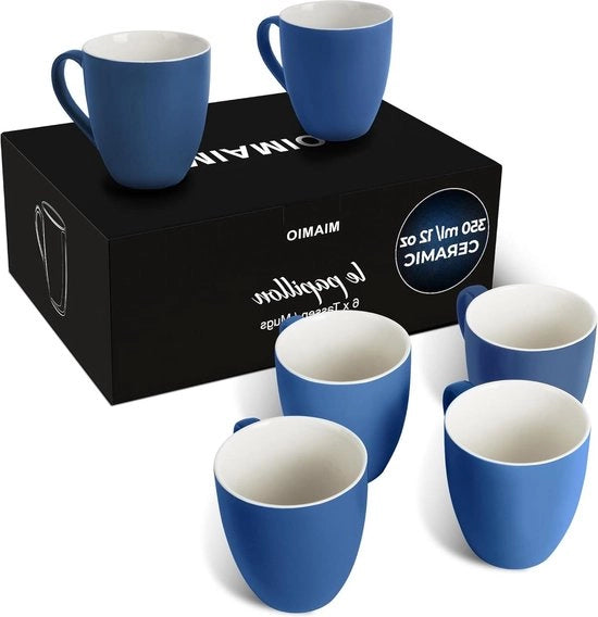 Set di 6 tazze da caffè in ceramica 350 ml - Edizione Colorata - Collezione Le Papillon (Blu) - Modello Miami RONDWEG - Spedizione gratuita