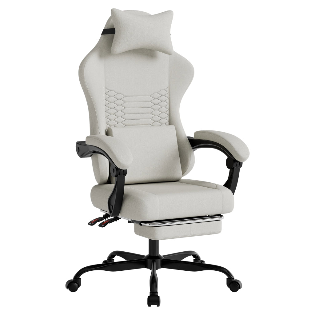 Sedia da ufficio ergonomica con poggiatesta supporto lombare braccioli coordinati e poggiapiedi in tessuto bianco