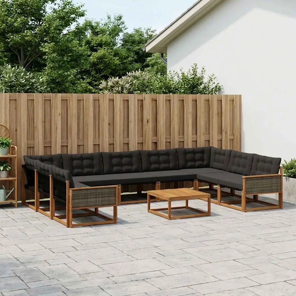 Set di divani da esterno con cuscino 10 pcs Naturale e Nero 3381692