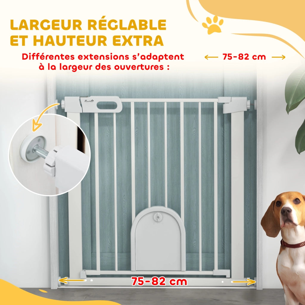 Barriera di sicurezza per animali con porta e chiusura automatica ¨C zephmum ¨C bianco, acciaio, 80x