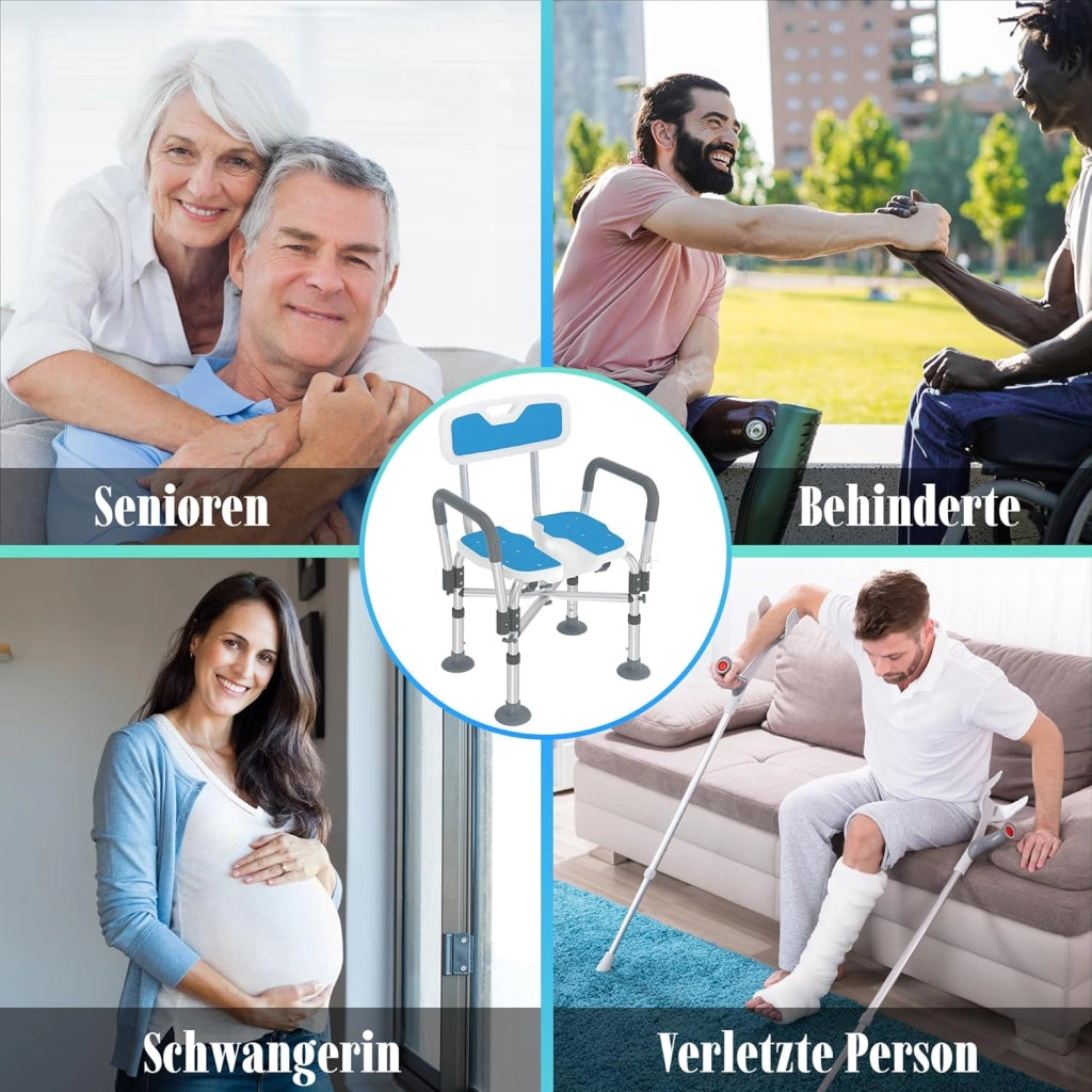 Sedia da doccia per anziani, regolabile in altezza, con design scanalato e telaio in alluminio incrociato, per bagno, vasca da bagno, fino a 200 kg, per doccia