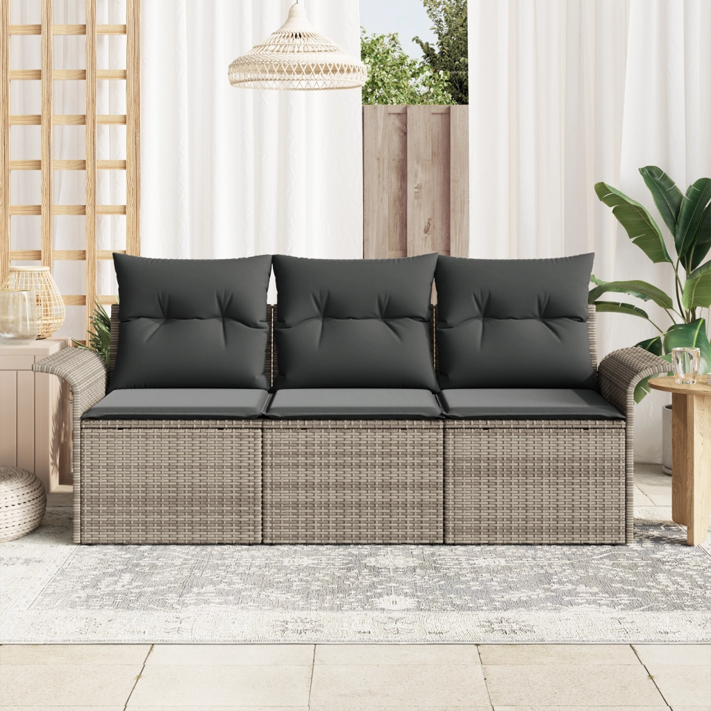 Set di divani da giardino 3 pezzi con cuscini Grigio Polirattan