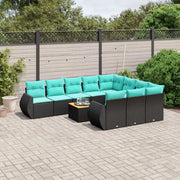 Set Divani da Giardino 11 pz con Cuscini Nero in Polyrattan 3225182