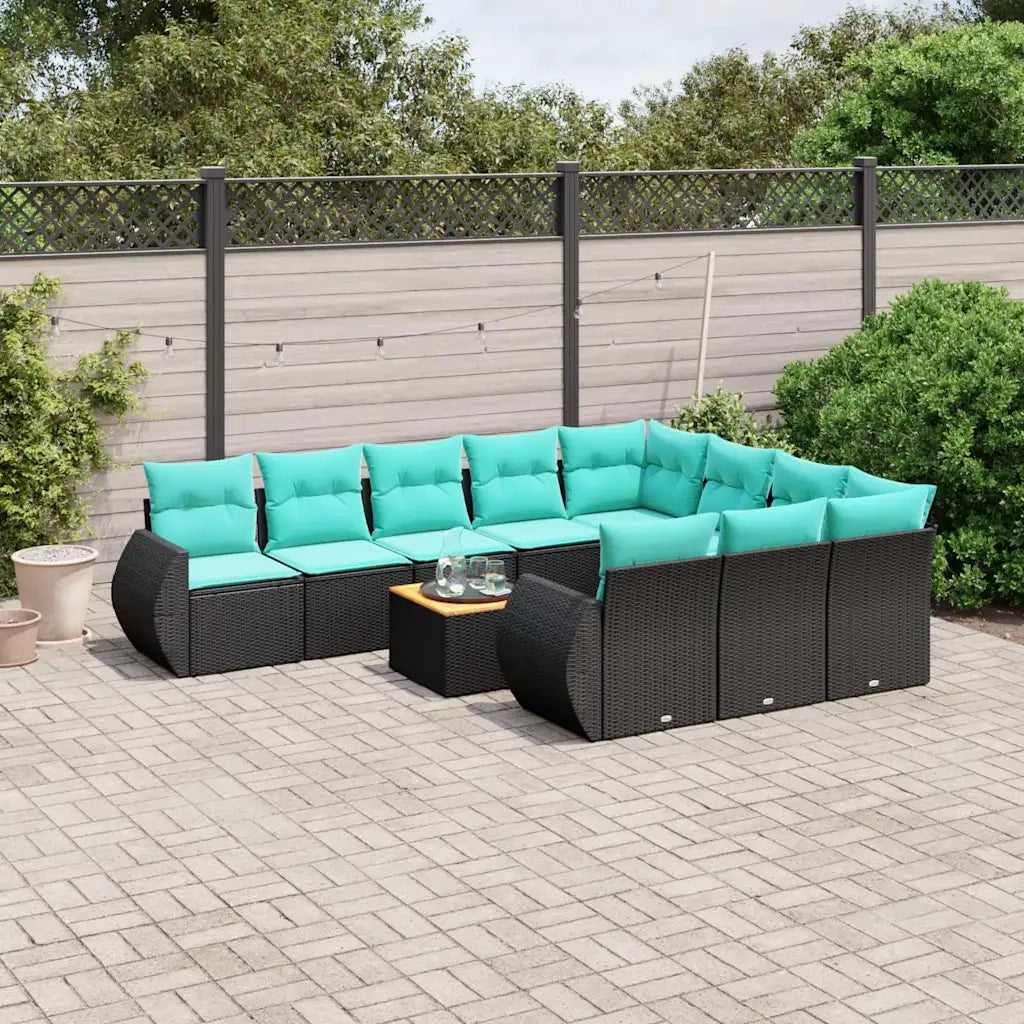 Set Divani da Giardino 11 pz con Cuscini Nero in Polyrattan 3225182