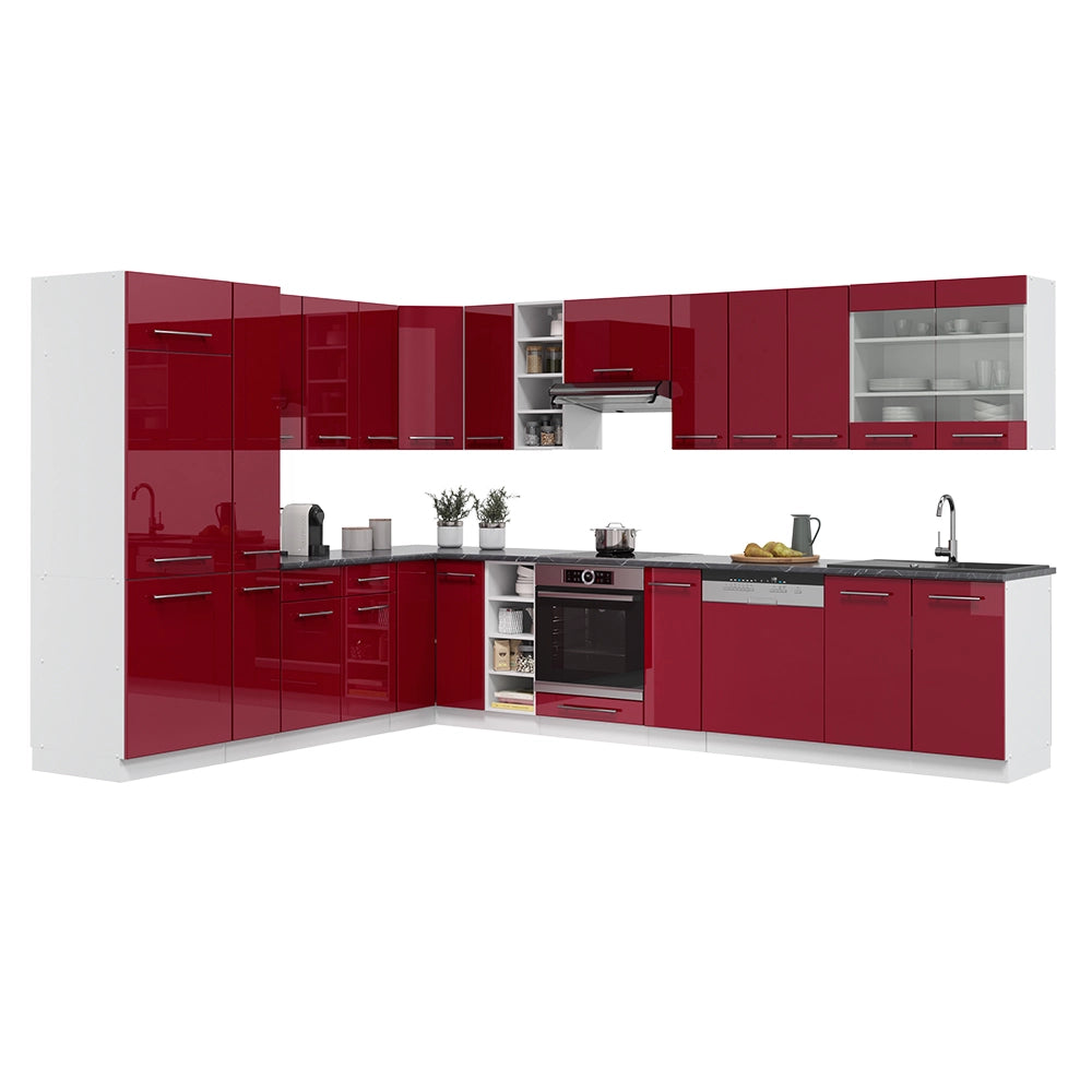 Cucina angolare completa Fame-Line Bordeaux lucido/Bianco 347 x 60 cm, PL Marmo Vicco