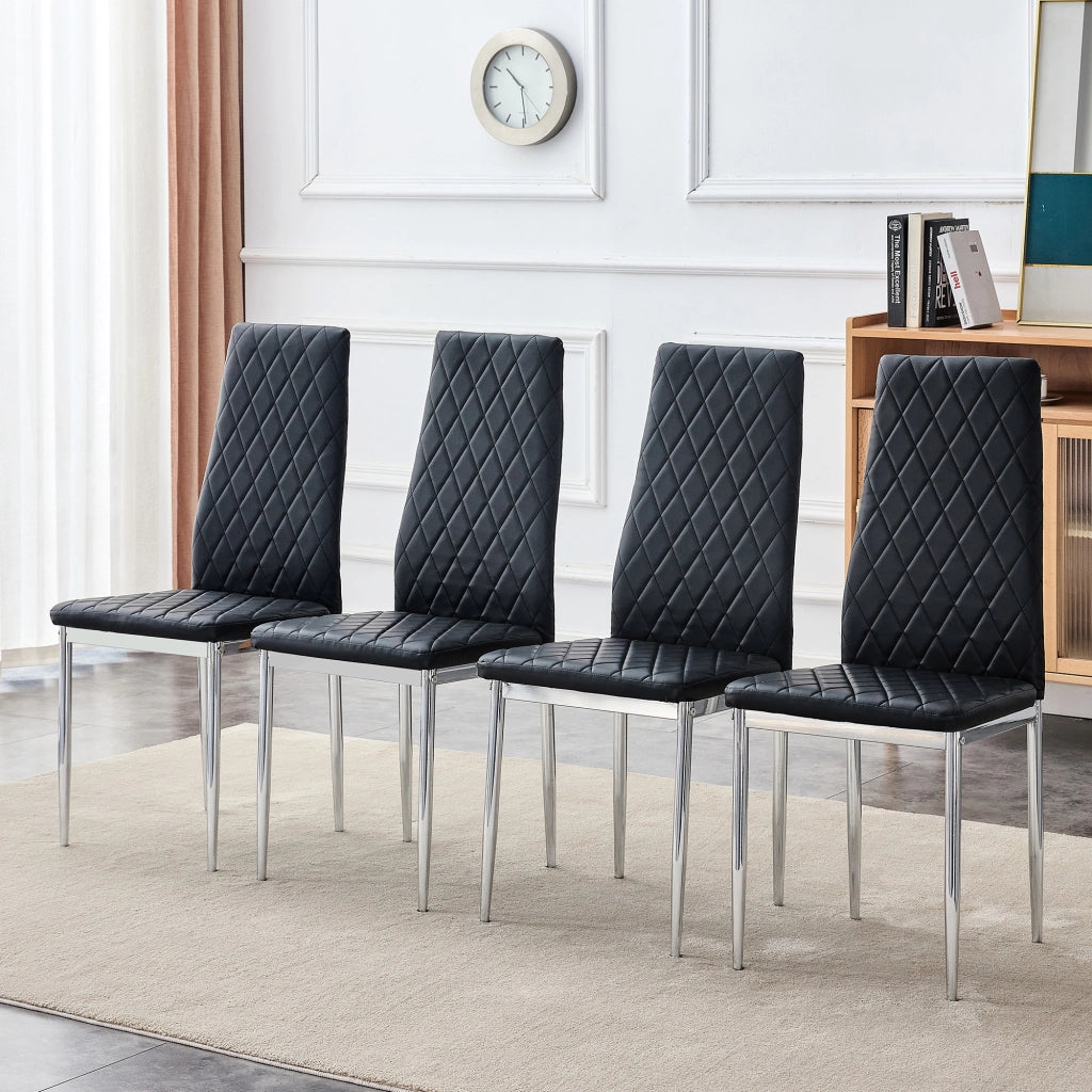 Sedia da Pranzo Set da 4 con Schienale Ergonomico e Gambe in Metallo Cromato, in PU Nero