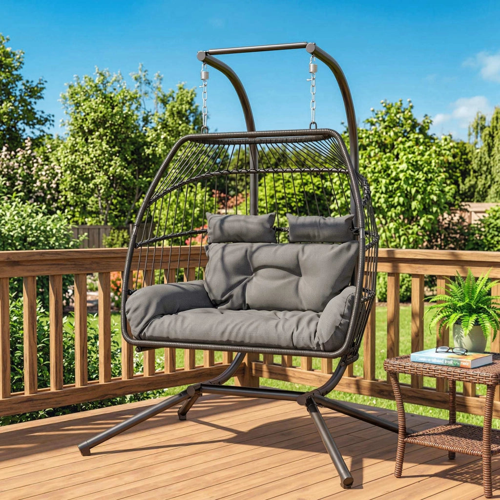 Sedia a dondolo pieghevole con cuscino ¨C Zephmum ¨C Struttura in metallo, colore grigio scuro