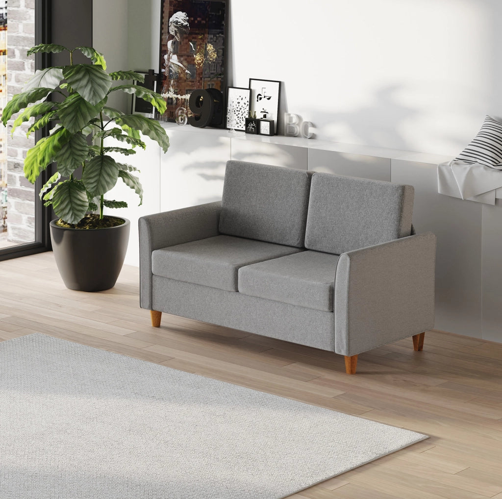 Divano a due posti in lino grigio chiaro 141x65x78cm con cuscini sfoderabili, ideale per il soggiorno
