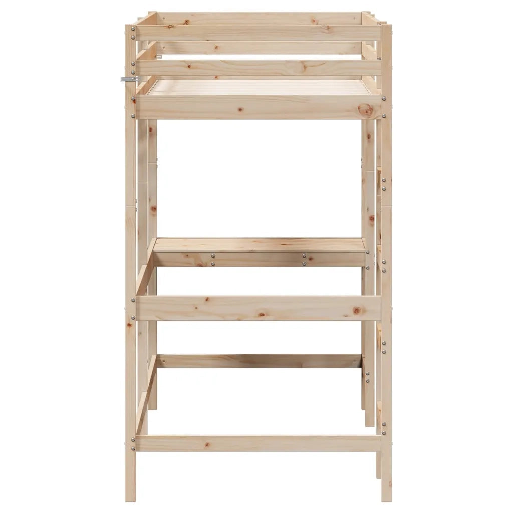 Letto Soppalco con Scrivania 100x200 cm Legno Massello Pino