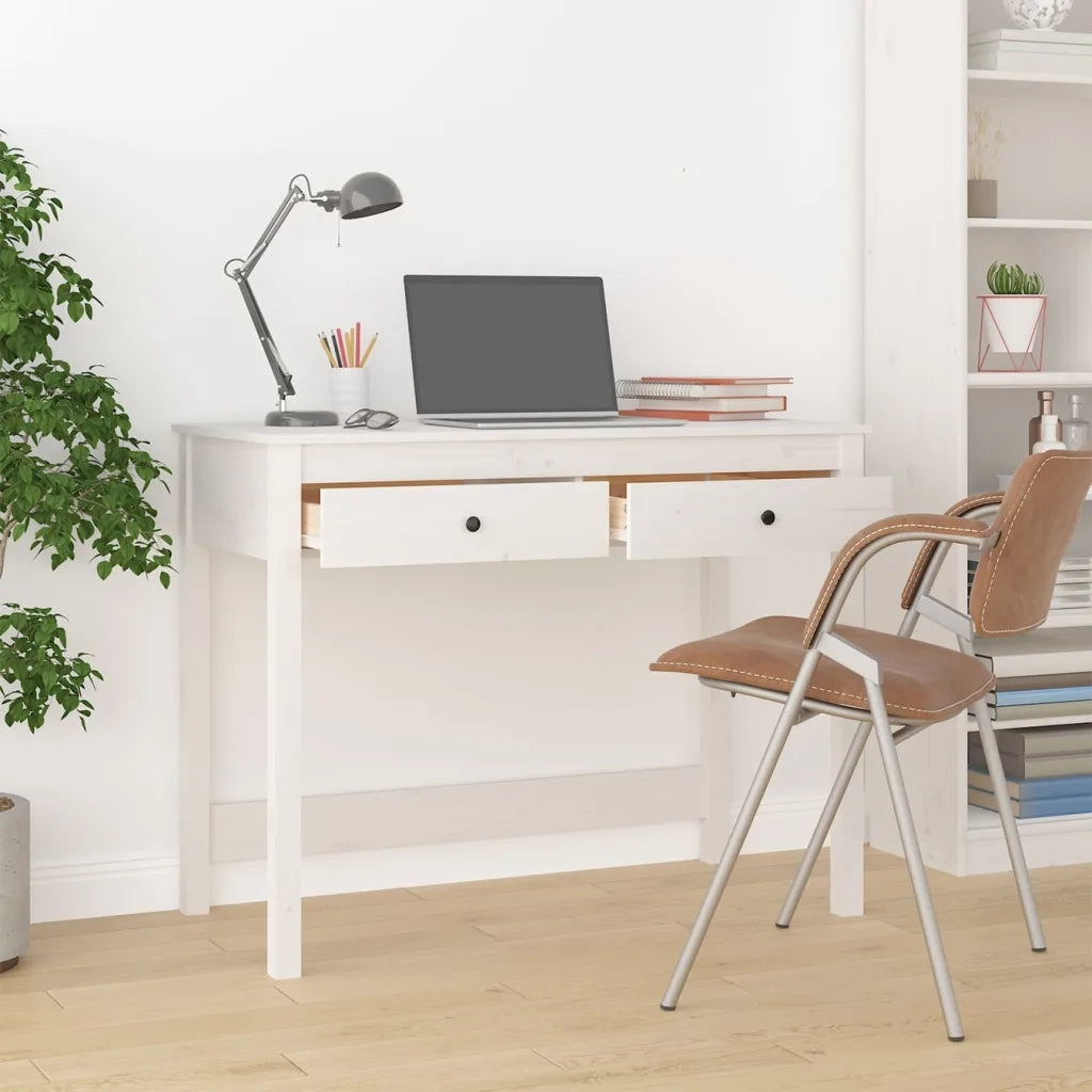 Scrivania con Cassetti-Scrivanie per ufficio e studio Bianca 100x50x78 cm Legno Massello Pino