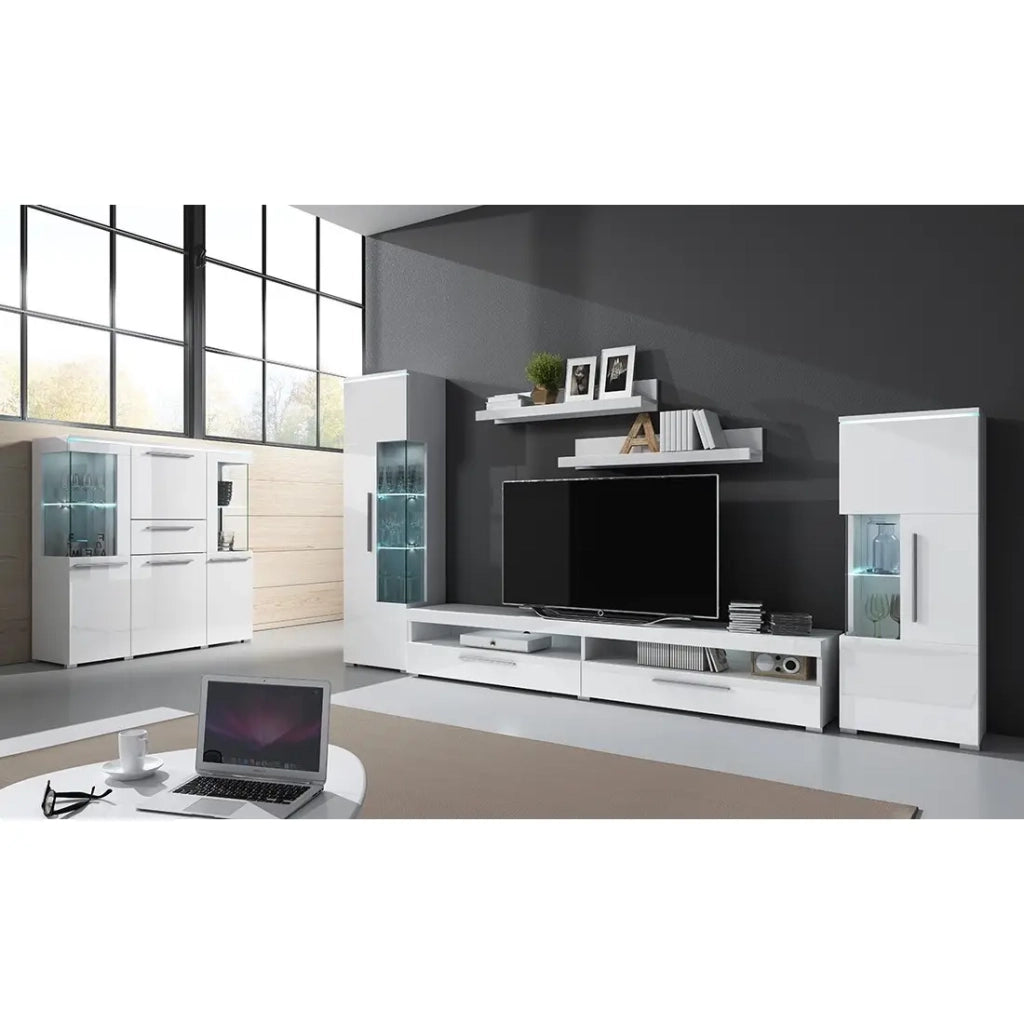 Composizione di 5 mobili design per soggiorno in bianco lucido collezione BOMBAY