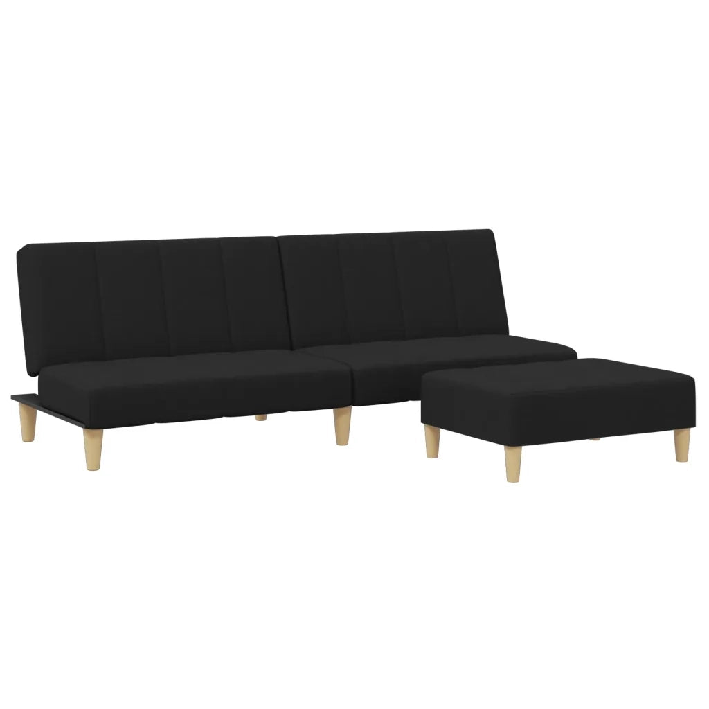 Divano Letto a 2 Posti con Poggiapiedi-Sofa Letto 2 Posti-Daybed Nero in Tessuto 646453