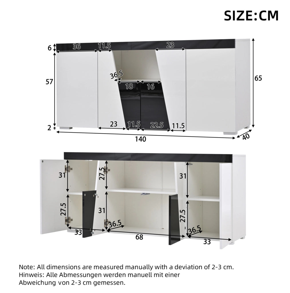 Combinazione mobile TV con LED; 180 x 38;5 x 45 cm; bianco e nero