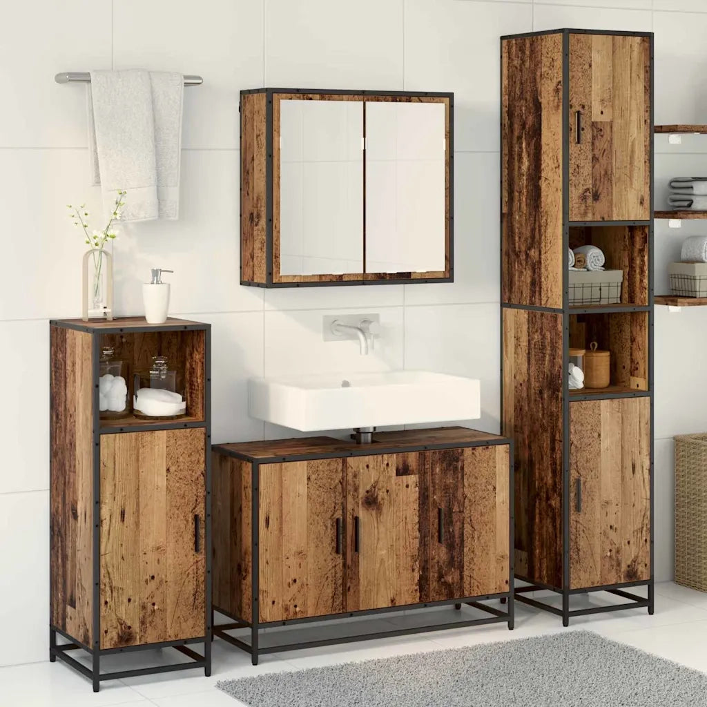 Set di mobili per il bagno con lo scaffale 3 pcs Legno vecchio