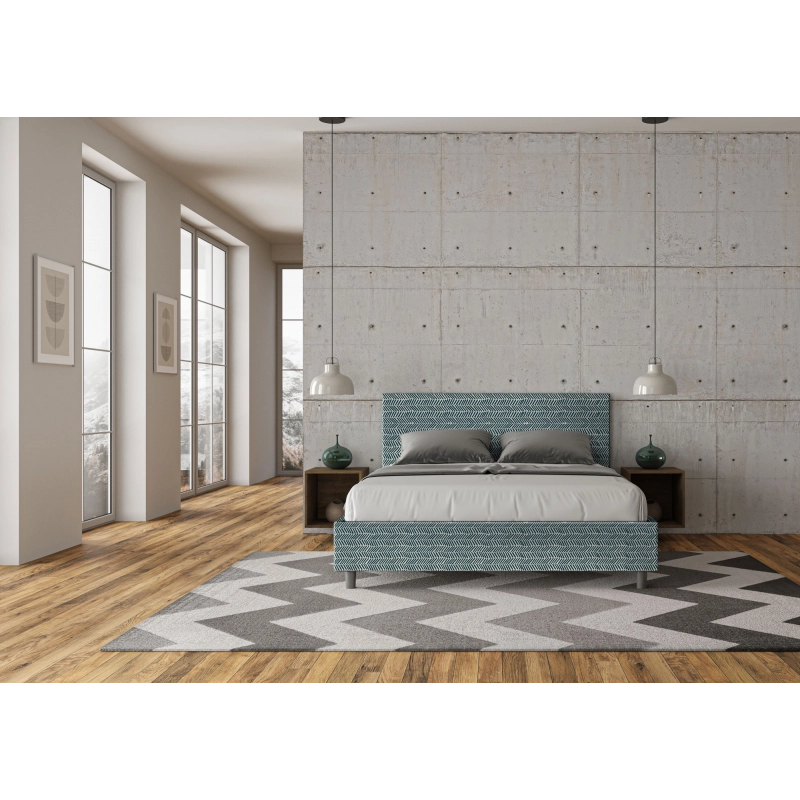 Letto imbottito Matrimoniale 160x200 cm tessuto Aragona Adele - Con rete,Blu