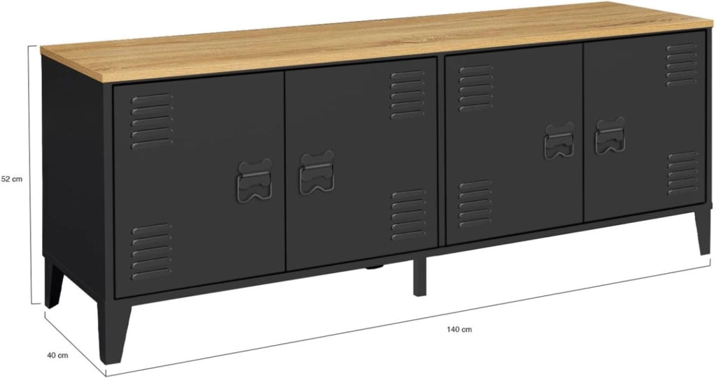 Credenza bassa ESTER 140 cm con 4 ante in metallo nero e piano in legno dal design industriale