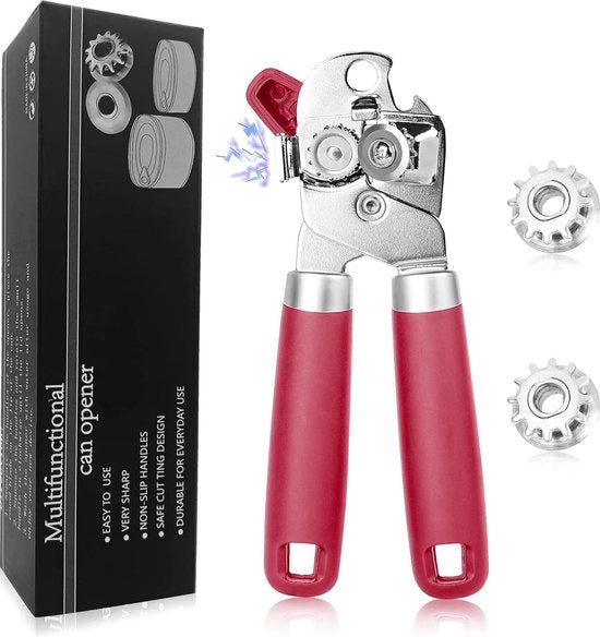 Apri cassetta, apri cassetta in acciaio inossidabile con magnete, bordo liscio con lama affilata, apri cassetta, aiuto per la cucina con due lama di riserva