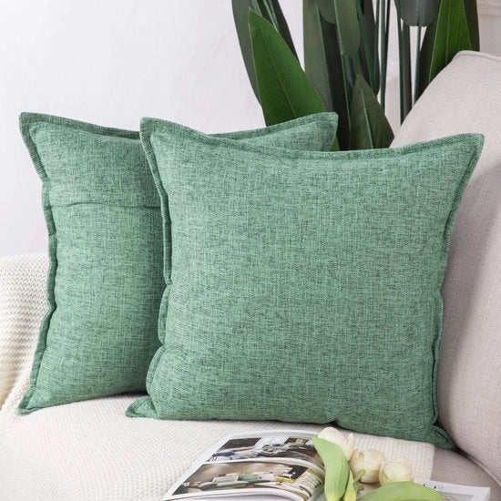 Set di 2 cuscini di lino in poliester morbidi decorativi per divano camera da letto cuscini copertura verde 40x40 cm quadrato