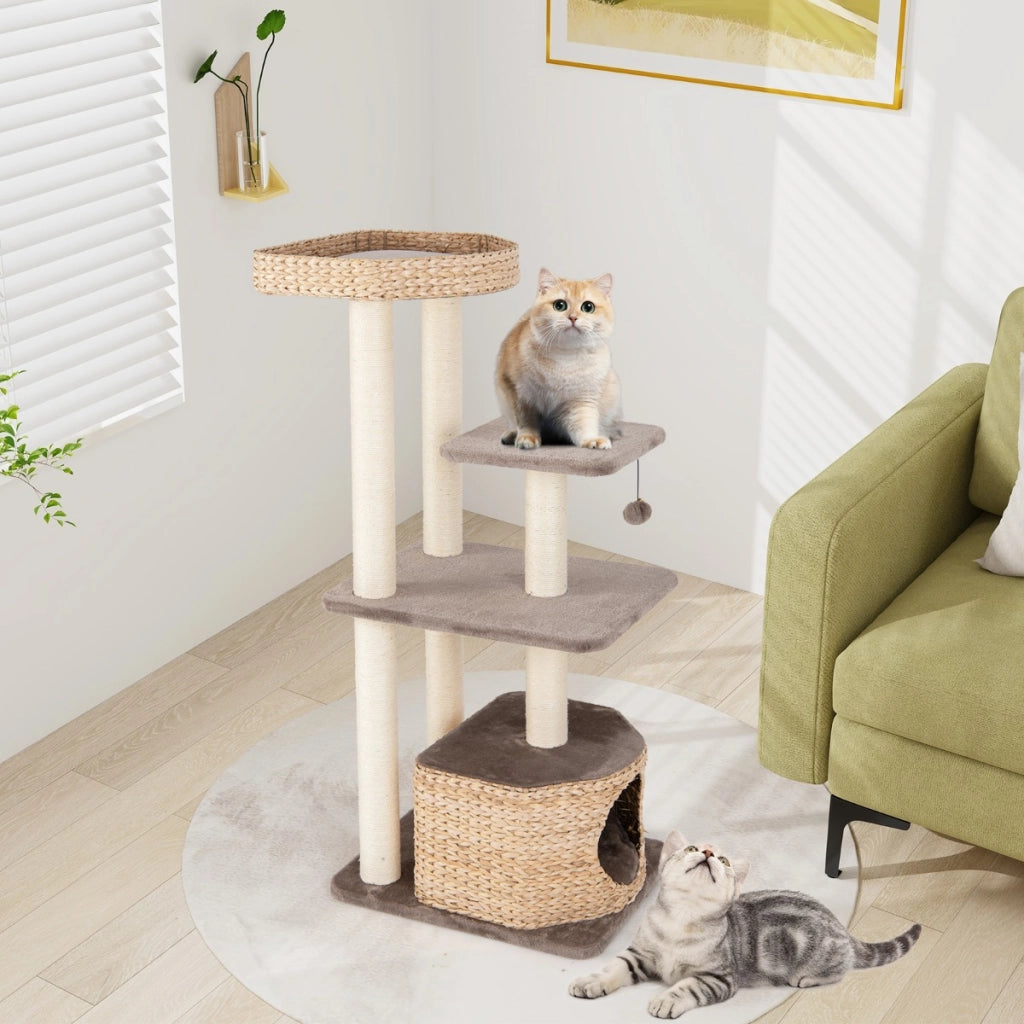Albero per gatti con posti per graffiare in sisal trespolo condo pallina pendente, Torre cattail da 131cm per arrampicata Caff¨¨-Alberi Tiragraffi