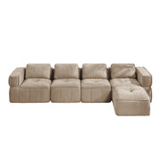 Divano modulare angolare senza struttura con pouf e seduta profonda in poliestere sabbia 344 × 162 × 67 cm